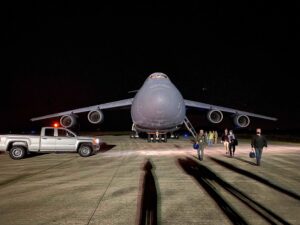 C-5 Galaxy From Air Mobility Command arrives.